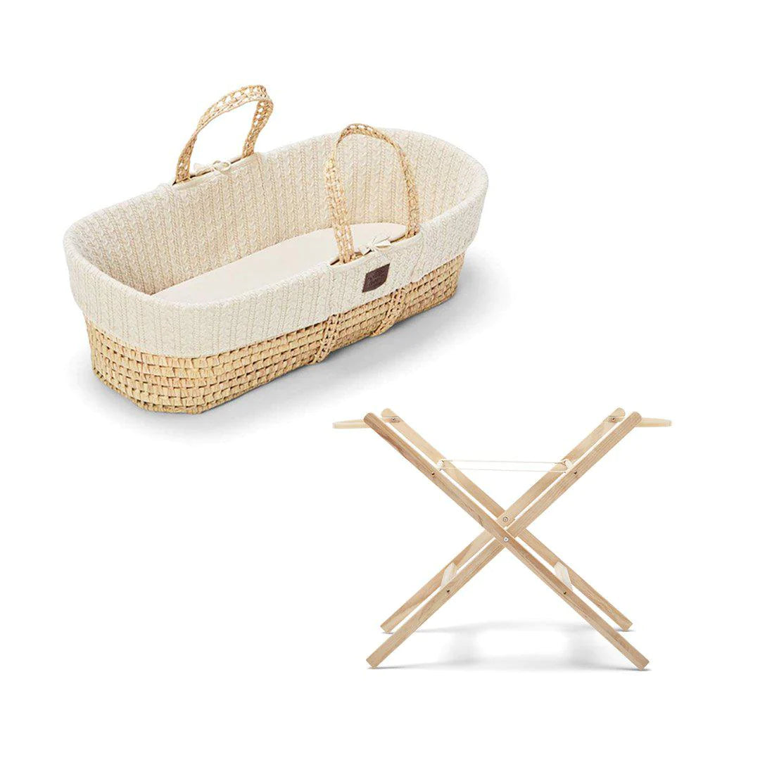 The Little Green Sheep Natural Knitted Moses Basket, Mattress & Stand